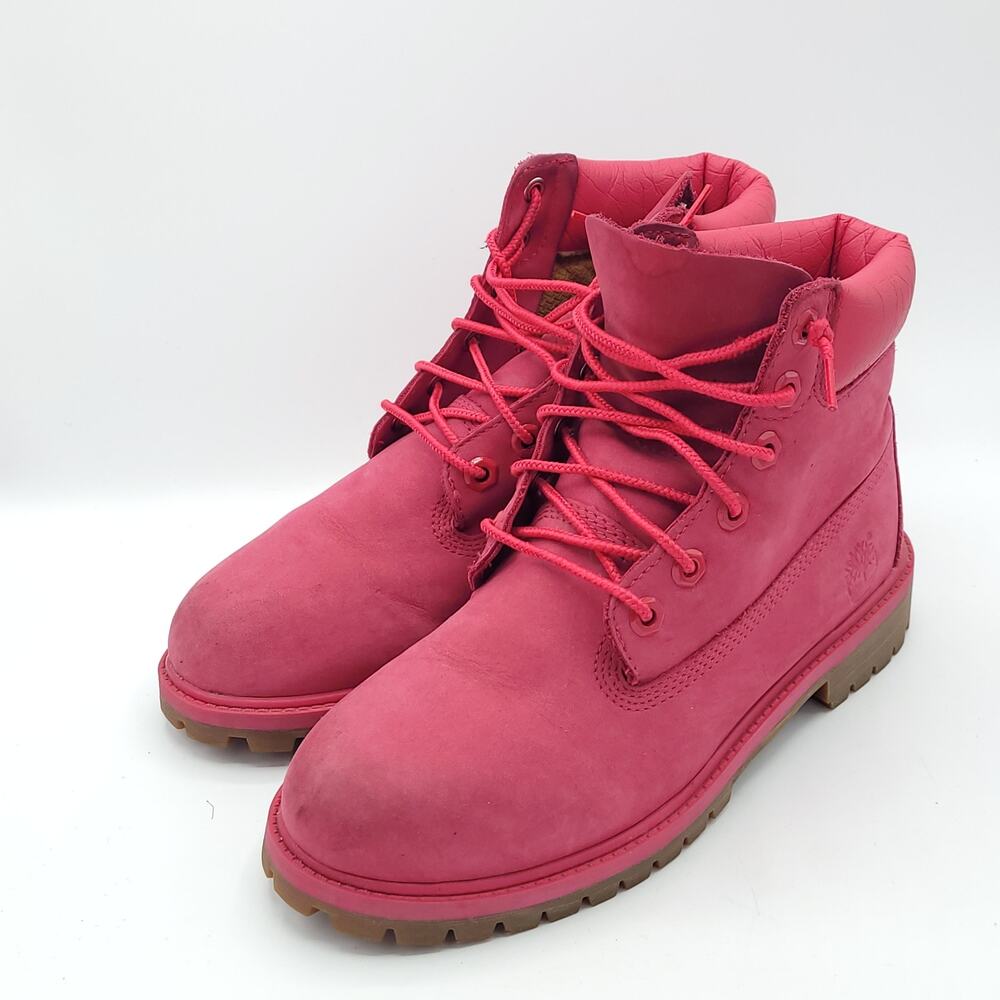 Timberland 6 inch Premium Boots Dark Pink Nubuck 50th Anniversary girls size 5.5